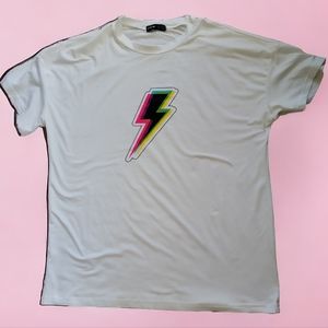 T-shirt, Bowie-esque, white with lightning bolt